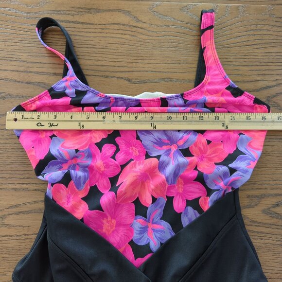 Vintage‎ Secret Solutions one piece Women's Swimsuit pink purple floral black 12 - Picture 7 of 15